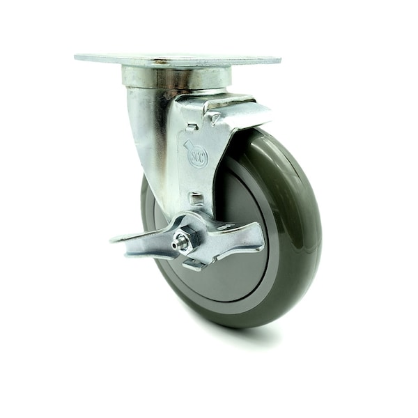 SCC - 5" x 1.25" Gray Polyurethane Wheel Swivel Caster w/Brake - 350lbs/Caster